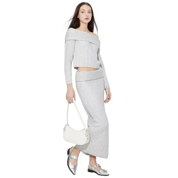Wild‎ Fable Women's Maxi Ribbed Sweater Skirt Light Gray Size XXL - Picture 2 of 7